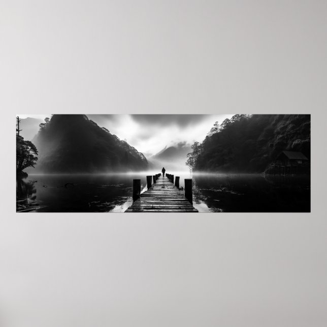 Poster Ancien quai sur le lac B&W photo - Ultra large (Devant)