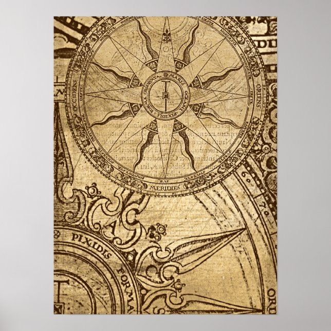 Poster Ancien Rose Compass (Devant)
