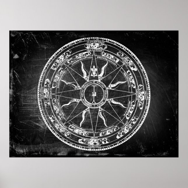 Poster Ancien Rose de boussole (B&W) (Devant)