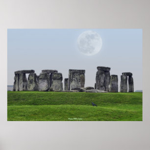 Poster Ancien site de Stonehenge Stones debout & Lune