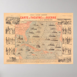 Poster Ancienne carte de la guerre espagnole américaine (