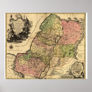 Poster Ancienne carte de la Terre Sainte et des 12 tribus