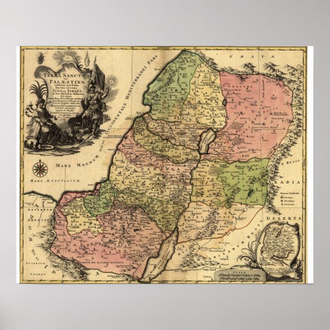 Poster Ancienne carte de la Terre Sainte et des 12 tribus (Devant)