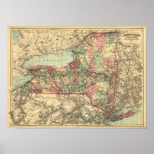 Poster Ancienne carte de l'État de New York 1871