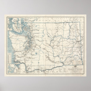 Poster Ancienne carte de l'État de Washington (1925) 