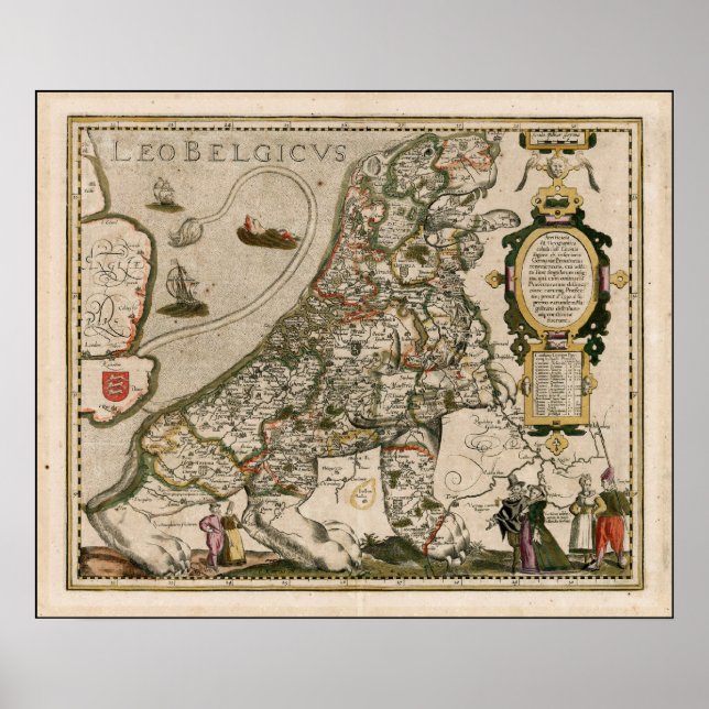 Poster Ancienne carte de l'Europe en Lion (Devant)