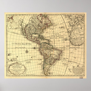 Poster Ancienne carte de l'hémisphère occidental. Françai