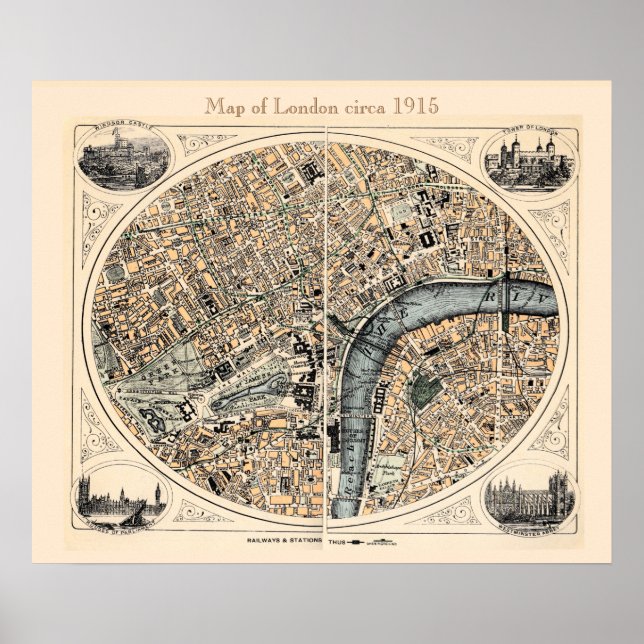 Poster Ancienne carte de Londres (Devant)