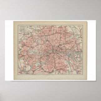 Poster Ancienne carte de Londres, 19ème siècle
