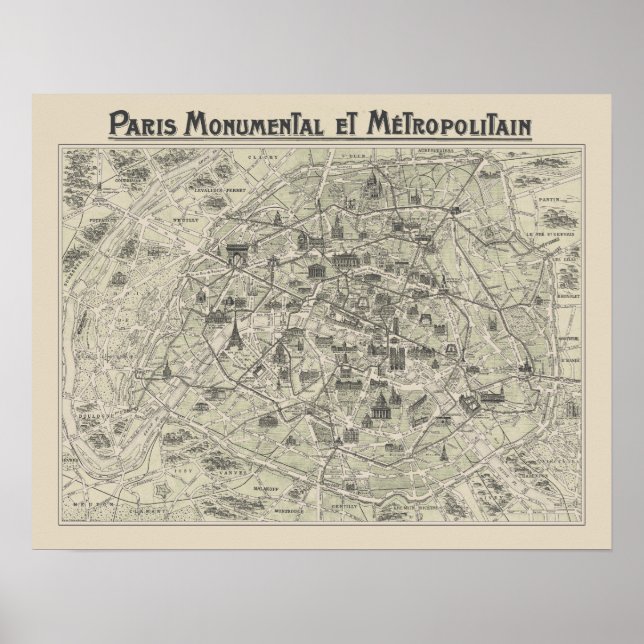 Poster Ancienne Carte De Paris (Devant)