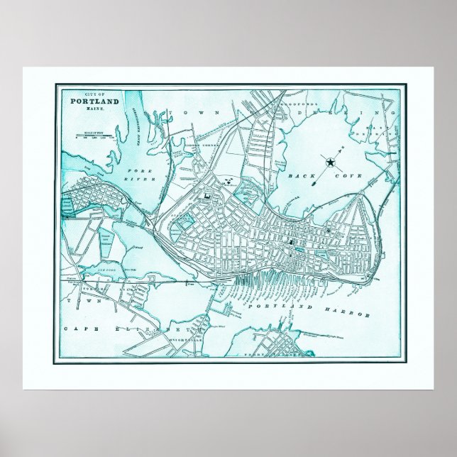 Poster Ancienne carte de Portland, Maine de 1898 (Devant)
