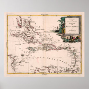 Poster Ancienne carte des Caraïbes (1785) Atlas des Antil