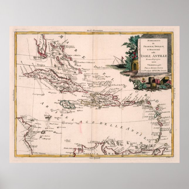 Poster Ancienne carte des Caraïbes (1785) Atlas des Antil (Devant)