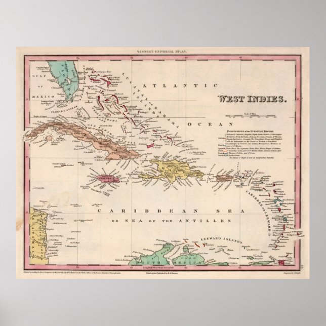 Poster Ancienne carte des Caraïbes (1834) Atlas des Antil (Devant)