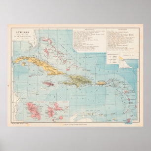 Poster Ancienne carte des Caraïbes (1886) Vintage Antille
