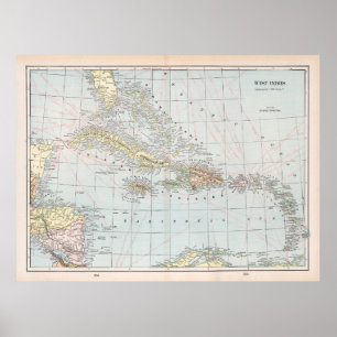 Poster Ancienne carte des Caraïbes (1901) Atlas des Antil