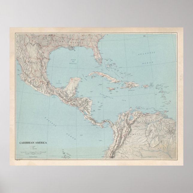 Poster Ancienne carte des Caraïbes (1961) Atlas des Antil (Devant)
