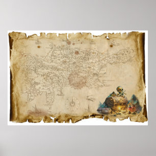 Poster Ancienne carte des trésors de pirates