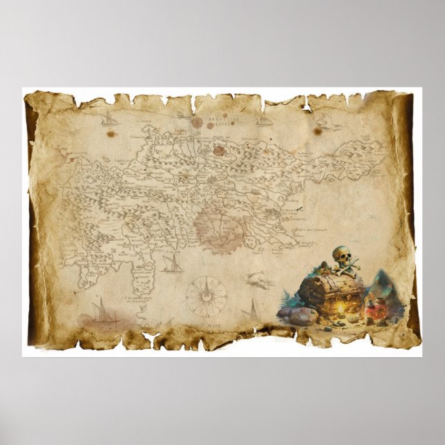 Poster Ancienne carte des trésors de pirates (Devant)