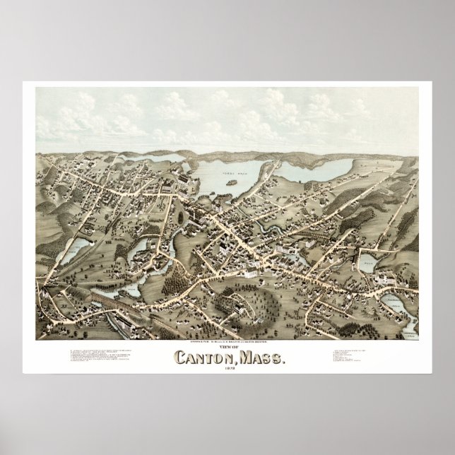 Poster Ancienne carte du Canton, Massachusetts en 1878 (Devant)