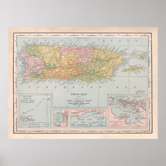 Poster Ancienne carte Porto Rico (1912) (Devant)