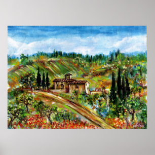 POSTER ANCIENNE FERME EN PAYSAGE TOSCANE