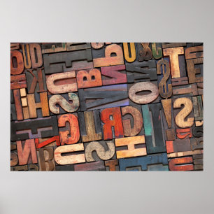 Poster ancienne lettrerpresse blocs ing avec encre couleu