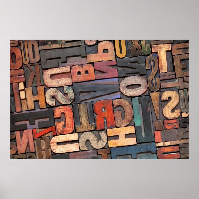 Poster ancienne lettrerpresse blocs ing avec encre couleu (Devant)