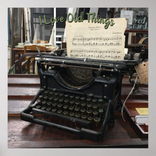 Poster Ancienne machine à écrire et partitions