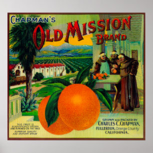 Poster Ancienne mission Orange LabelFullerton, CA