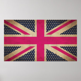 Poster Ancienne Union Jack en rose Poster/Imprimer