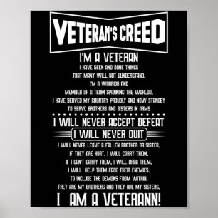 Poster Anciens Combattants credo Je suis un vétéran de l'