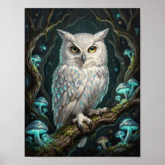 Poster Ancient Crystalline Owl in Magical Grotto
