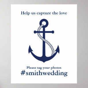 Poster Ancre bleue marine Mariage nautique