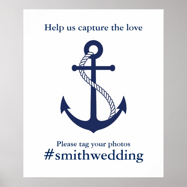 Poster Ancre bleue marine Mariage nautique (Devant)