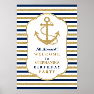 Poster Ancre d'or bleu marine