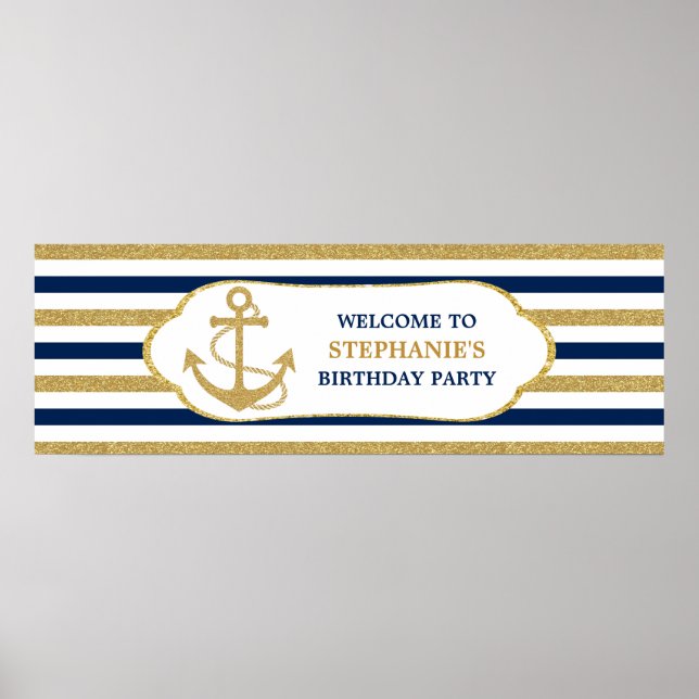Poster Ancre d'or bleu marine (Devant)