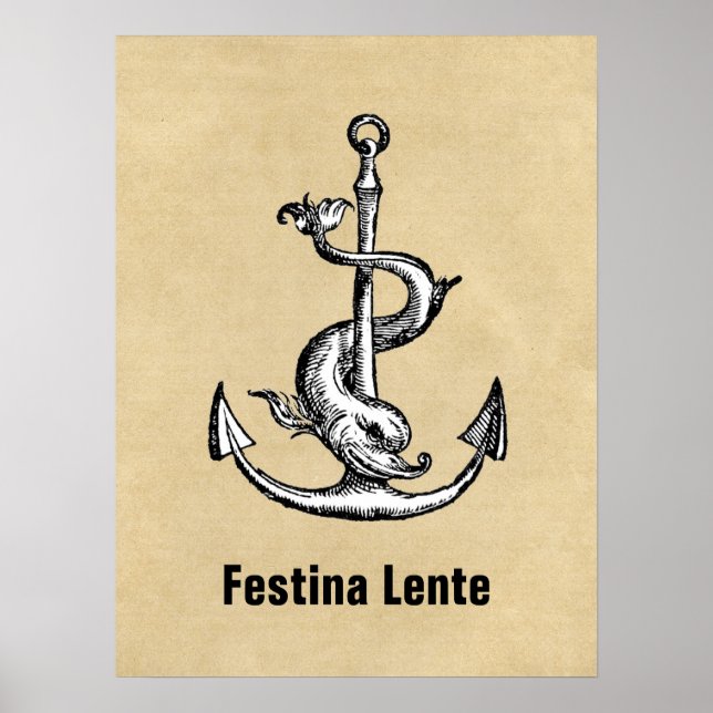 Poster Ancre et dauphin - Festina Lente (Devant)
