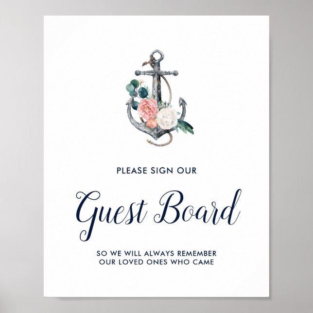 Poster Ancre florale | Signe d'été Notre panneau d'hôtes (Devant)