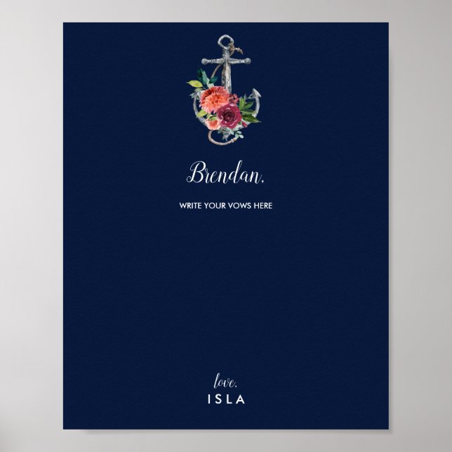 Poster Ancre florale | Vows Mariages d'automne de la Mari (Devant)