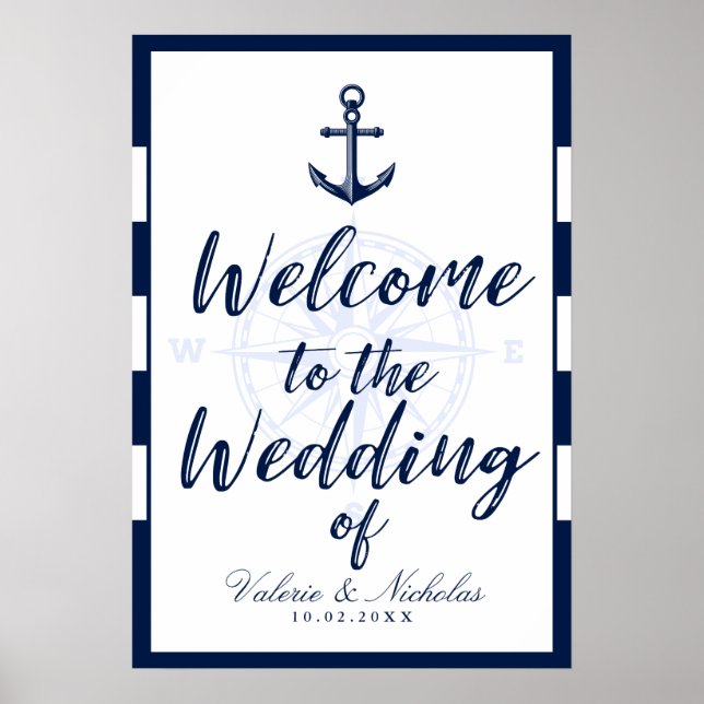 Poster Ancre | Mariage nautique | Bienvenue (Devant)