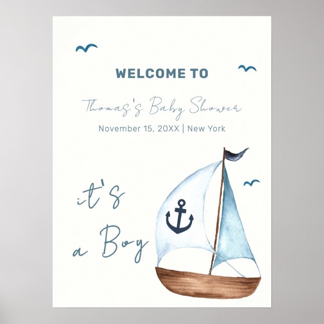 Poster Ancre minimaliste en voilier Baby shower d'accueil (Devant)