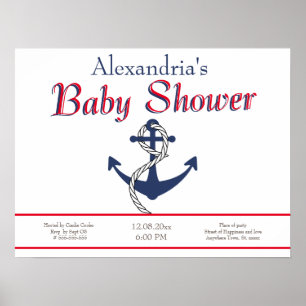 Poster Ancre nautique Baby shower bleu