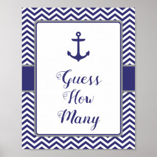 Poster Ancre nautique Baby shower Devinez combien de sign