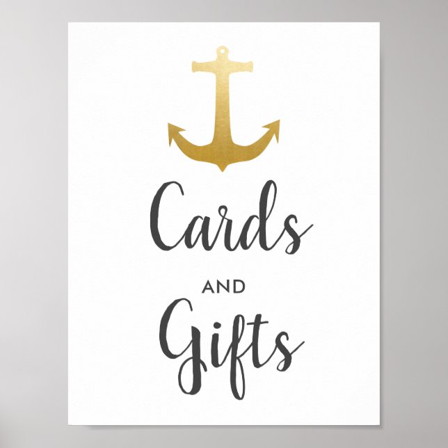 Poster Ancre Nautique Faux Gold Foil | Connexion Mariage (Devant)