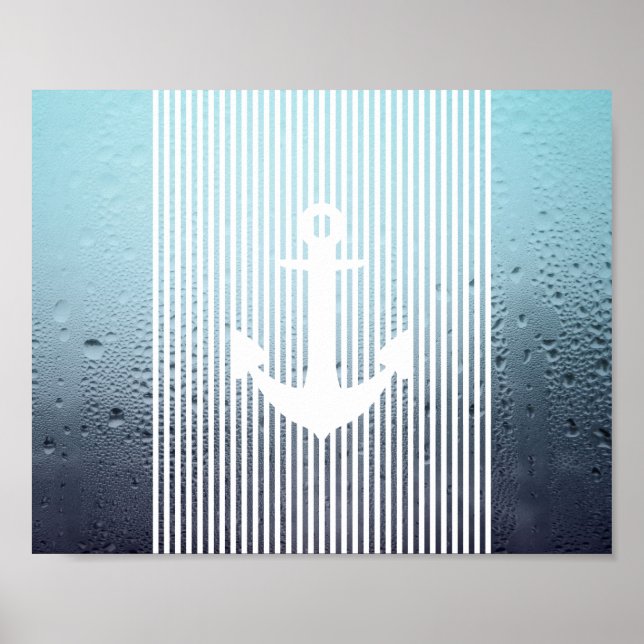 Poster ancre nautique monogramme de brume d'eau (Devant)
