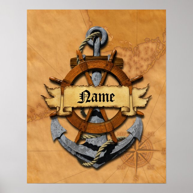 Poster Ancre Nautique Personnalisée Et Roue (Devant)