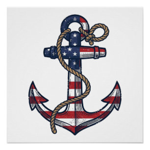 Poster Ancre Patriotique Design Vectoriel Vintage_1
