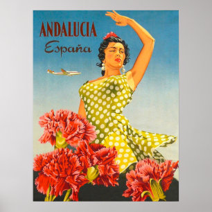 Poster Andalousie, Espagne, danse traditionnelle, femme, 