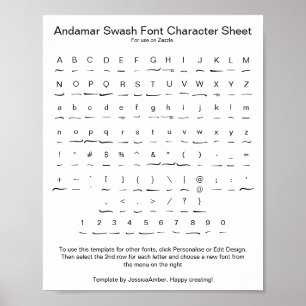 Poster Andamar Swash Font Character Sheet for Zazzle